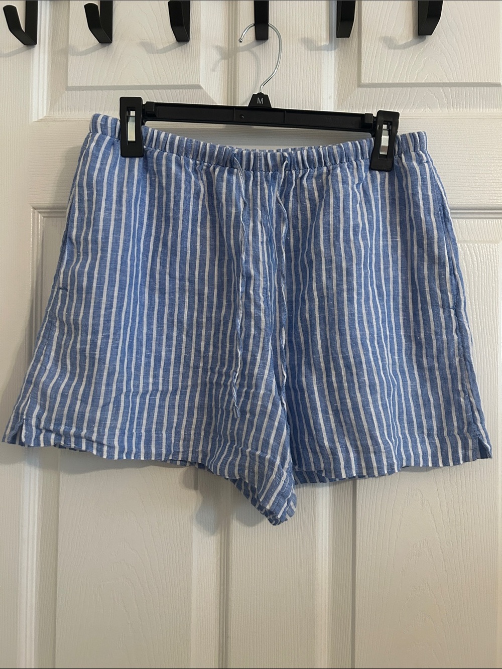 H&M Linen Shorts Blue & White Stripes Sz Small Oversized